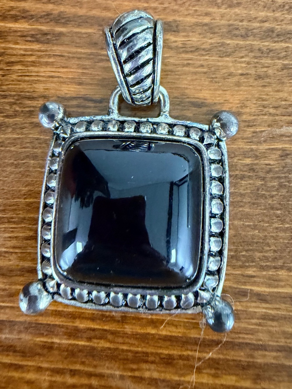 Vintage Premier Designs Large Square Slide Pendant - Faux Black Onyx